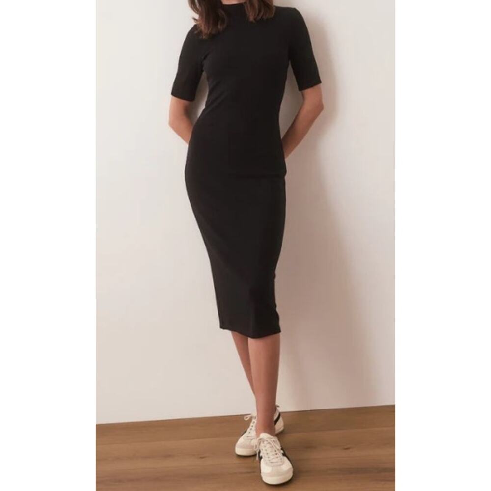 Babaton‎ Knit Midi Dress Women XS Black Short Sleeve Ribbed Bodycon